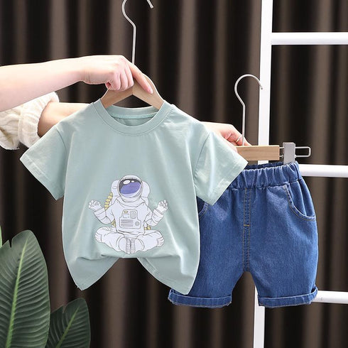 Astronaut short sleeve suit baby exotic thin two piece set